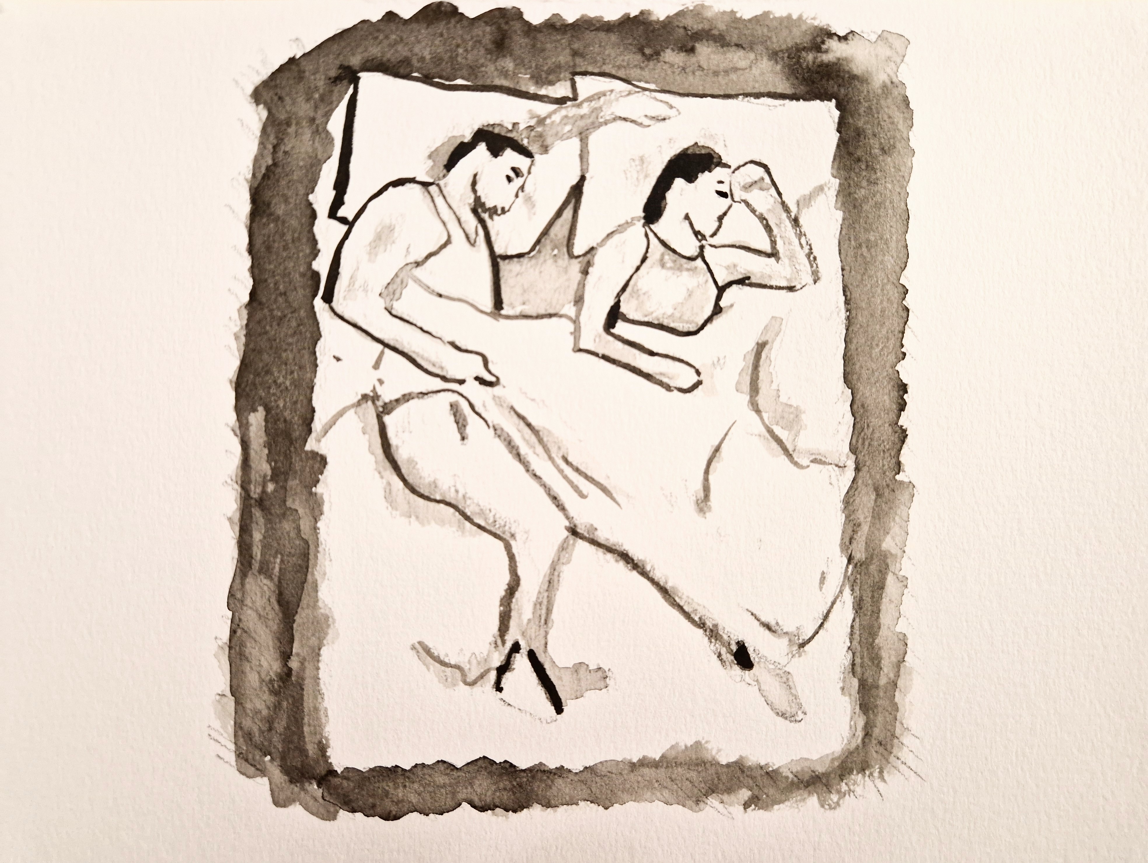 Illustrazione artistica di una persona che dorme su un futon tradizionale giapponese